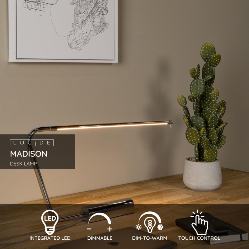 Lucide MADISON - Stolná lampa - LED Dim. - 1x9W 2600K/2800K - Chróm